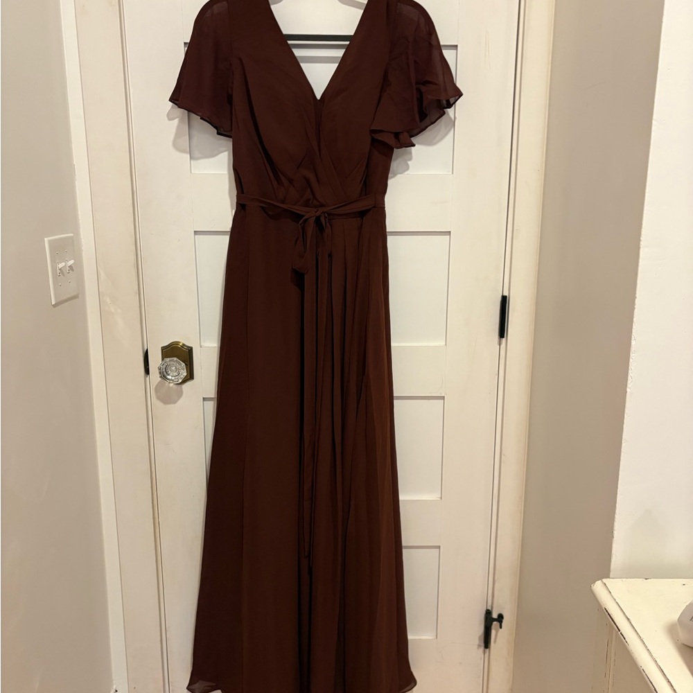 NWT Flutter Sleeve Wrap Maxi Dress in Chocolate Brown